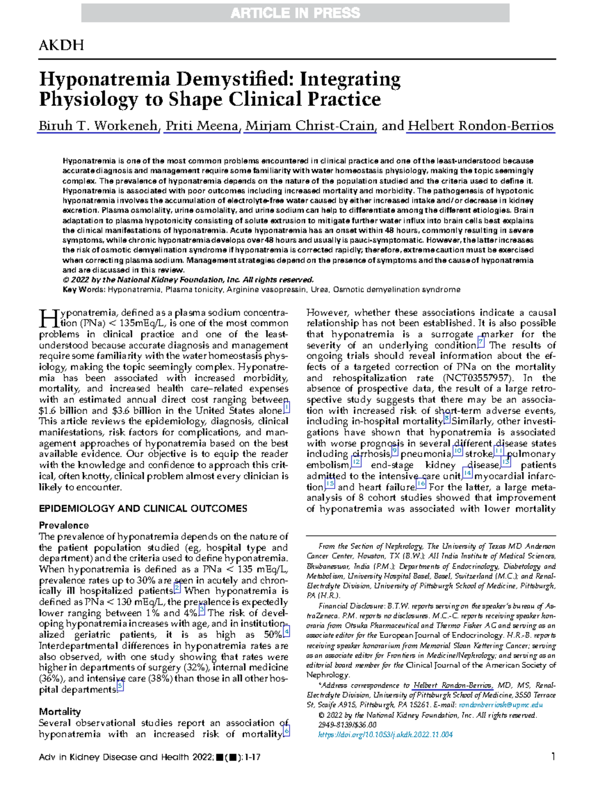 AKDH 2022 Hyponatremia: Clinical Insights and Management Strategies ...