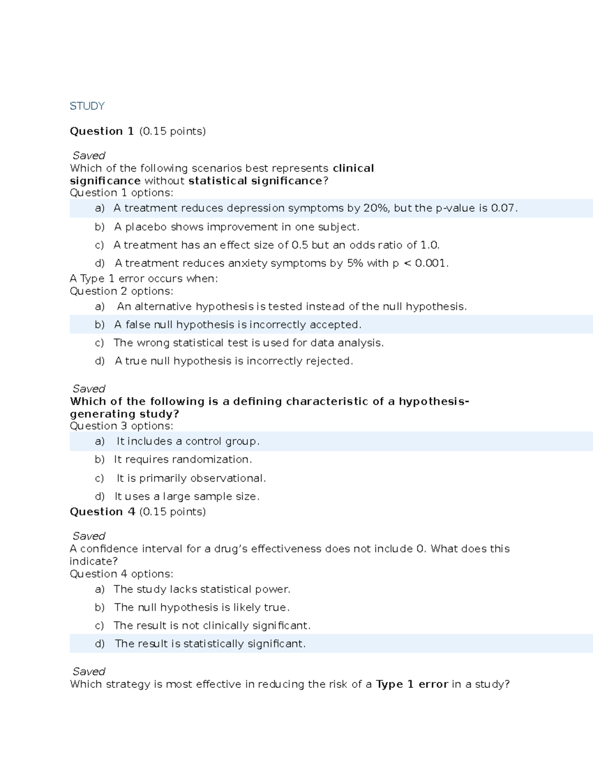 Study - Copy - N /a - STUDY Question 1 (0 points) Saved Which of the ...