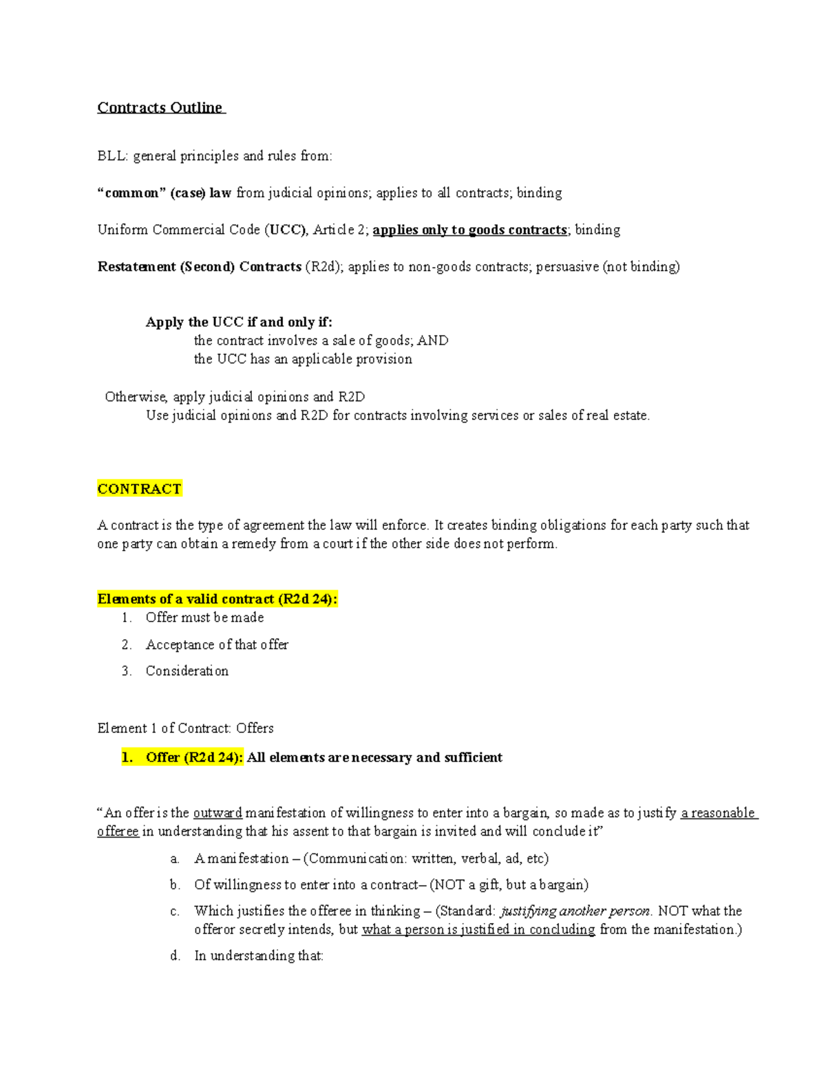 Contracts Outline for what the non lawyer should know - Contracts ...