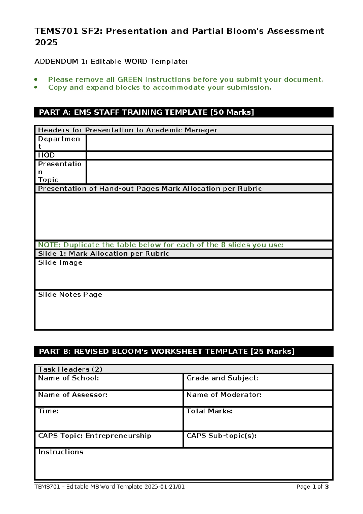 TEMS701 SF2: Editable MS Word Template for Assessment 2025 - Studocu