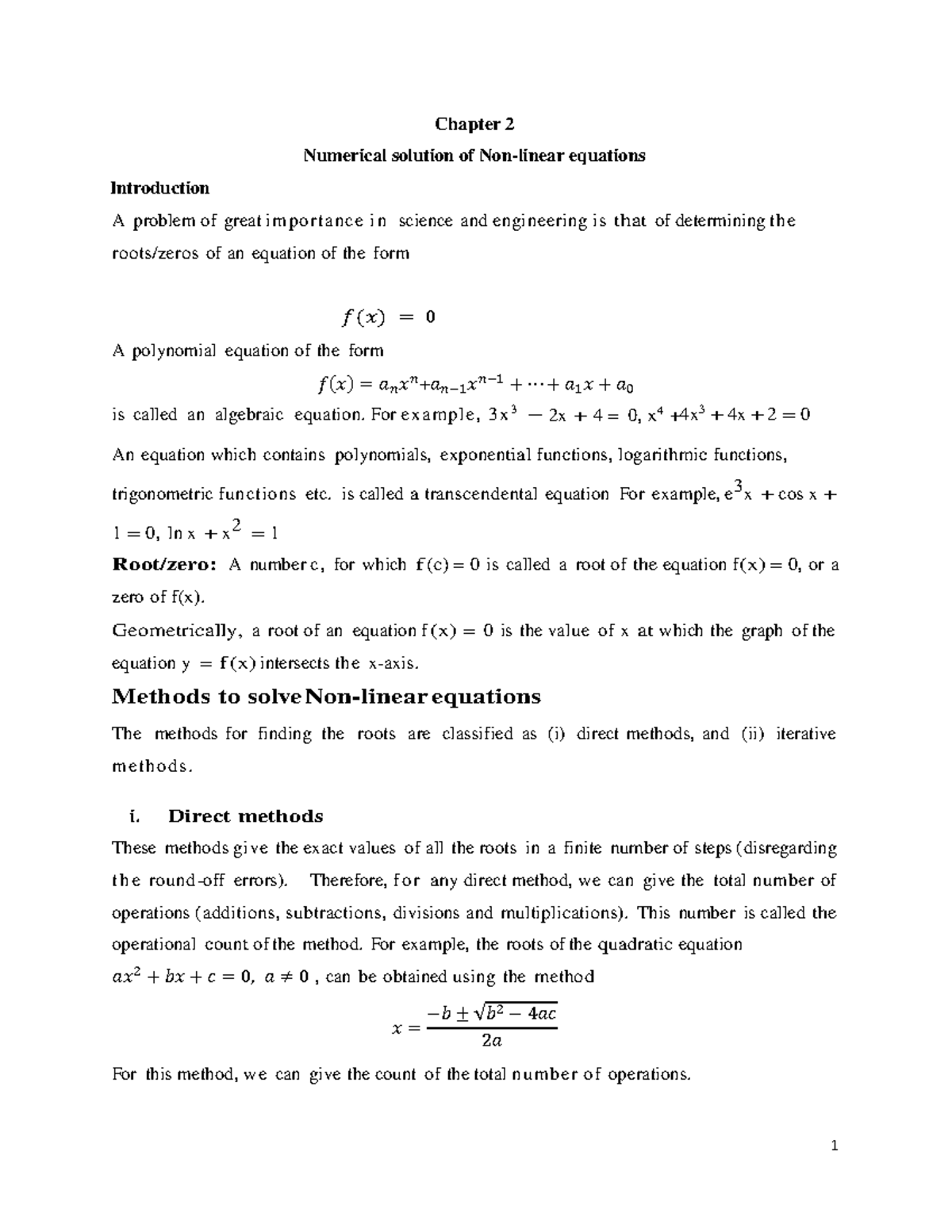 Chapter 2: Numerical Solutions of Equations (MATH 101) - Studocu