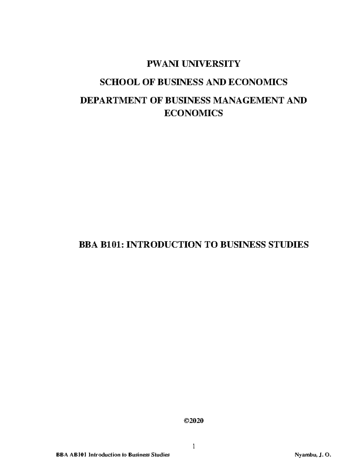 BBA B101 Lecture Notes on Introduction to Business Studies - Studocu