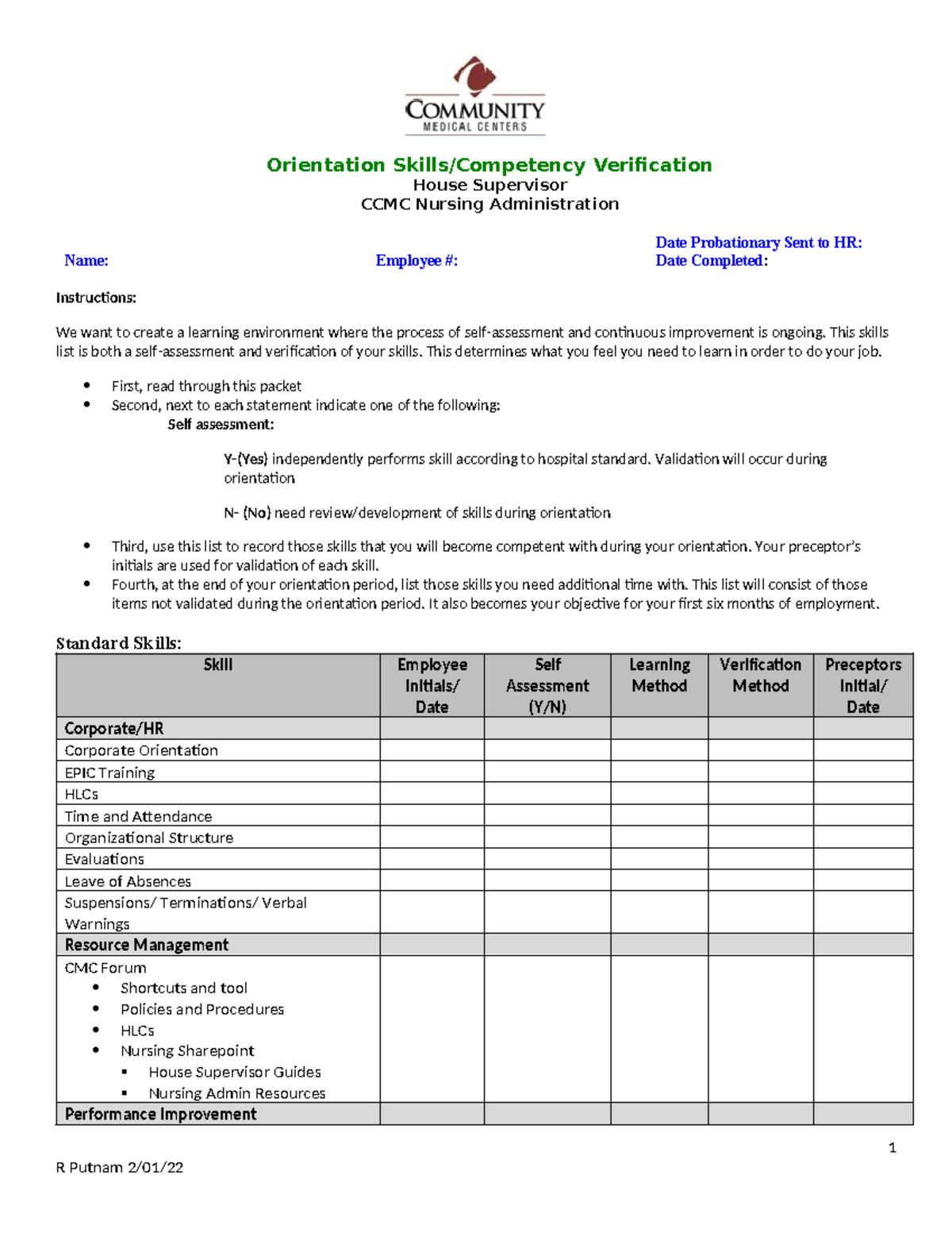 House Supervisor Orientation Verification - CCMC Nursing Admin - Studocu