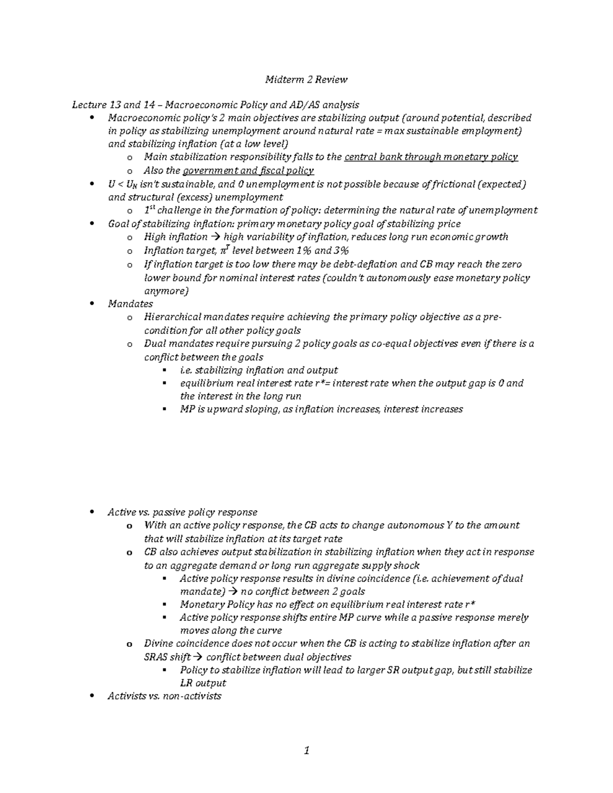 Macroeconomic Policy and Exchange Rates - Midterm 2 Review - Econ 101 ...
