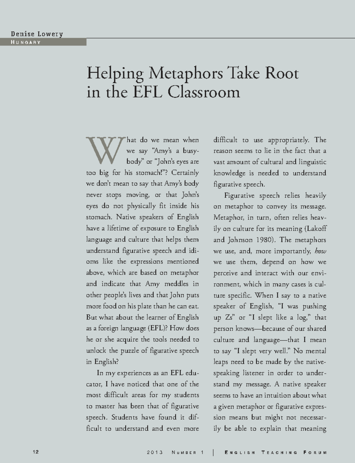 Helping Metaphors Take Root in the EFL Classroom (ETForum) - Studocu