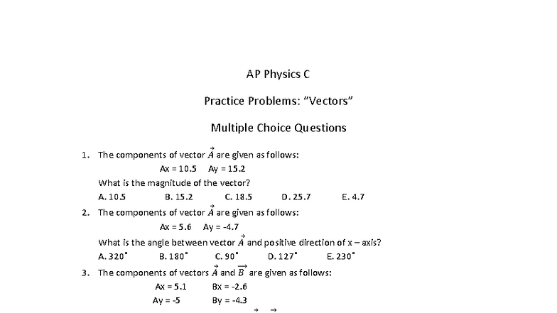 AP Physics C: Vectors Practice Problems & MCQs - Studocu