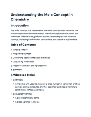 Mole Concept - Study Notes & Assignments - Studocu