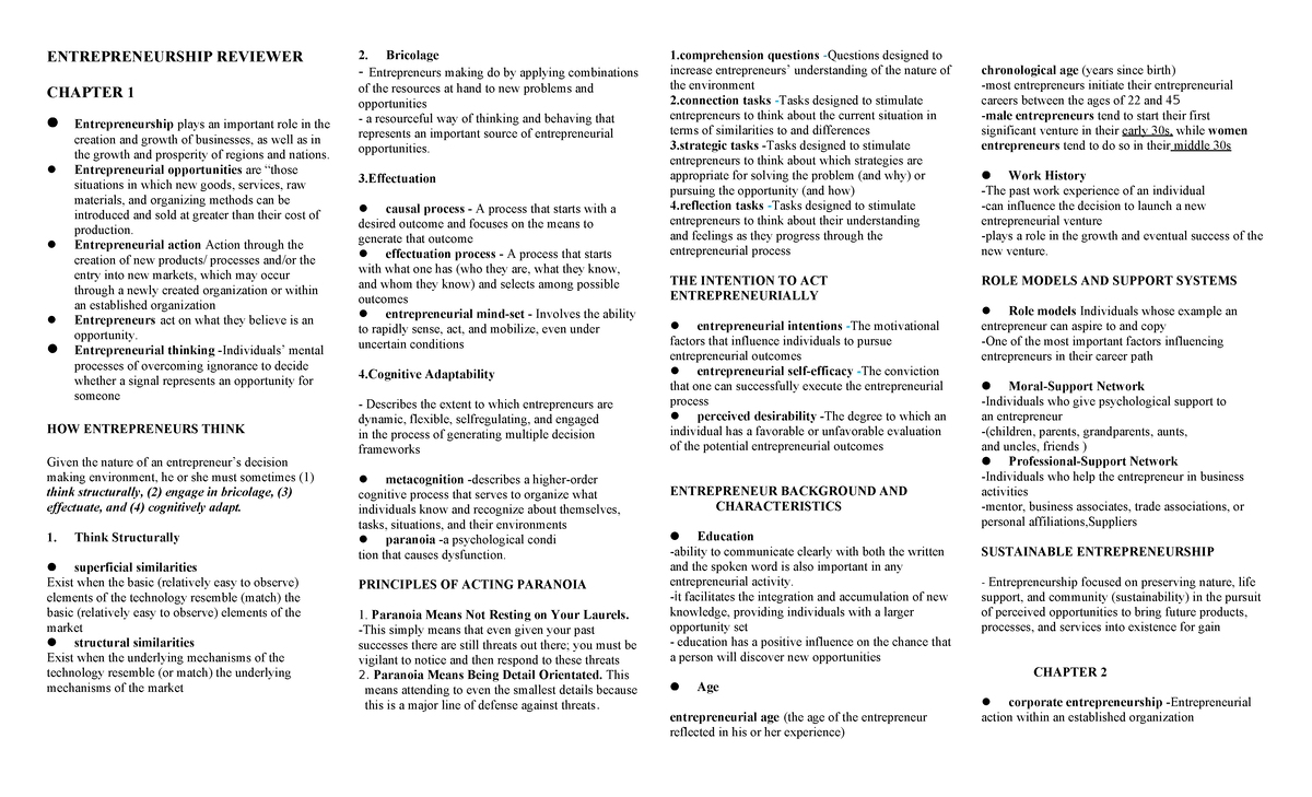 Entrepreneurship 101: Comprehensive Reviewer for Key Concepts - Studocu