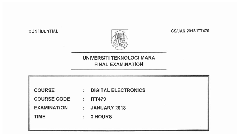 ITT470 Final Exam Jan 2018 - Digital Electronics Question Paper - Studocu