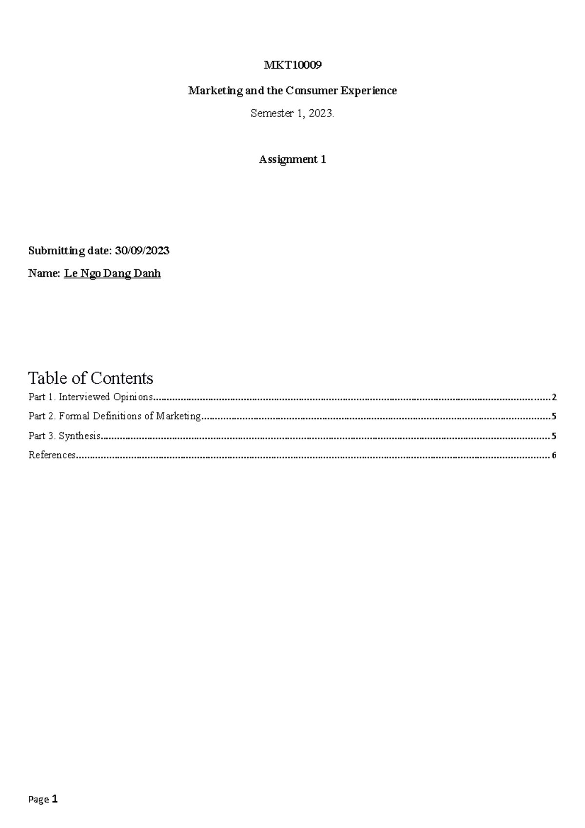 First assignment of MKT - MKT Marketing and the Consumer Experience ...