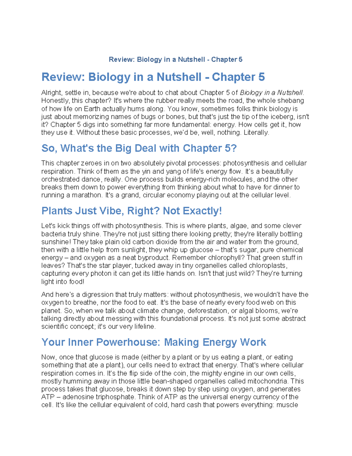 Biology in a Nutshell: Chapter 5 Review & Key Concepts - Studocu