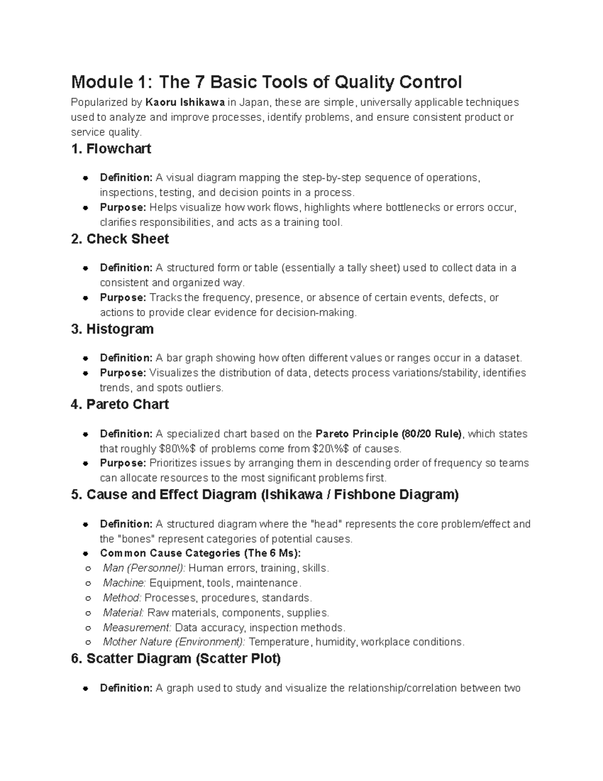 Quiz 2 Short Reviewer: The 7 Basic Tools of Quality Control - Studocu