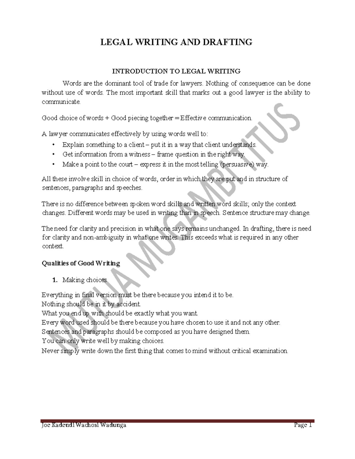 Legal Writing and Drafting: Mastering Effective Communication - Studocu