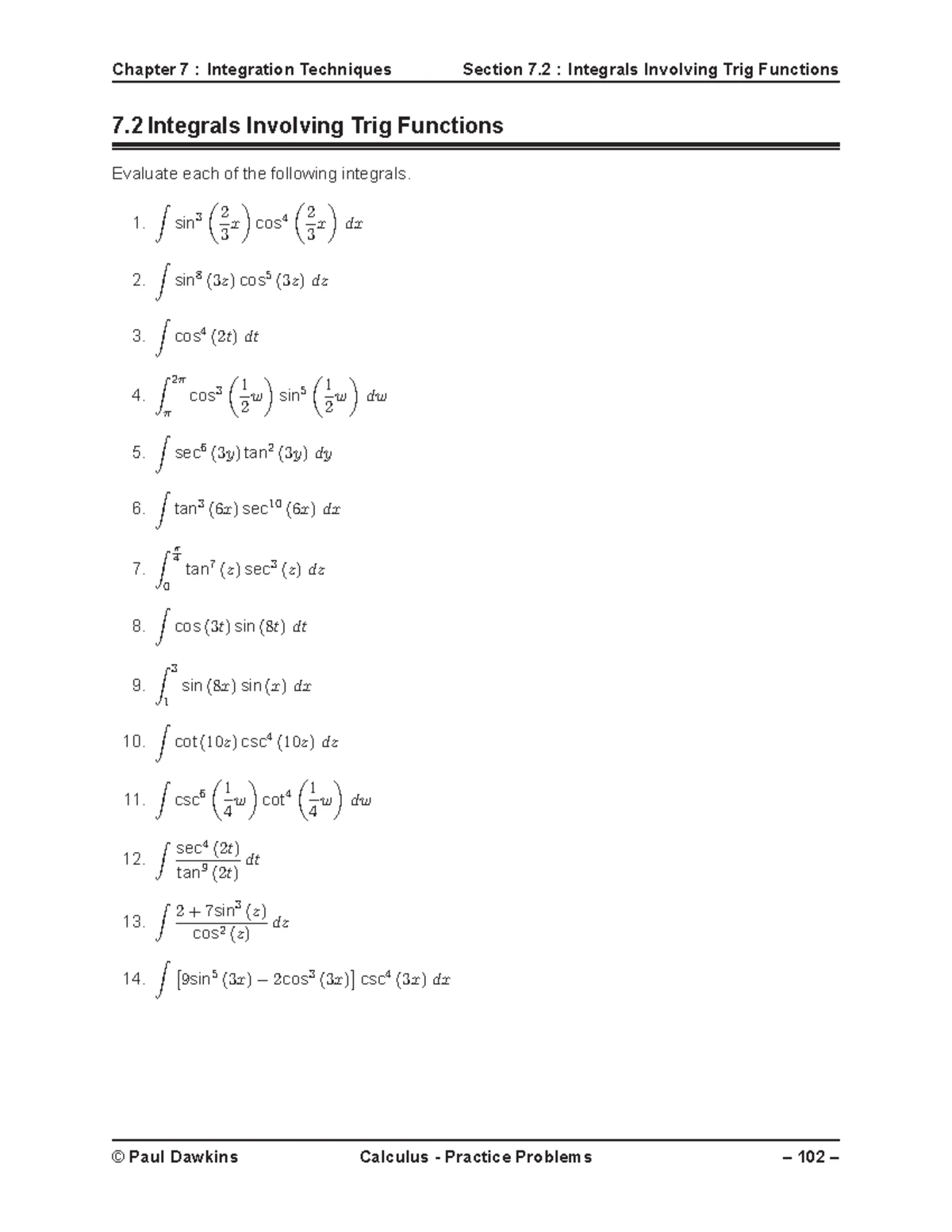 Trigonometric Integrals - 1 MTH260S Lecturer: A. Cloete DEPARTMENT OF ...