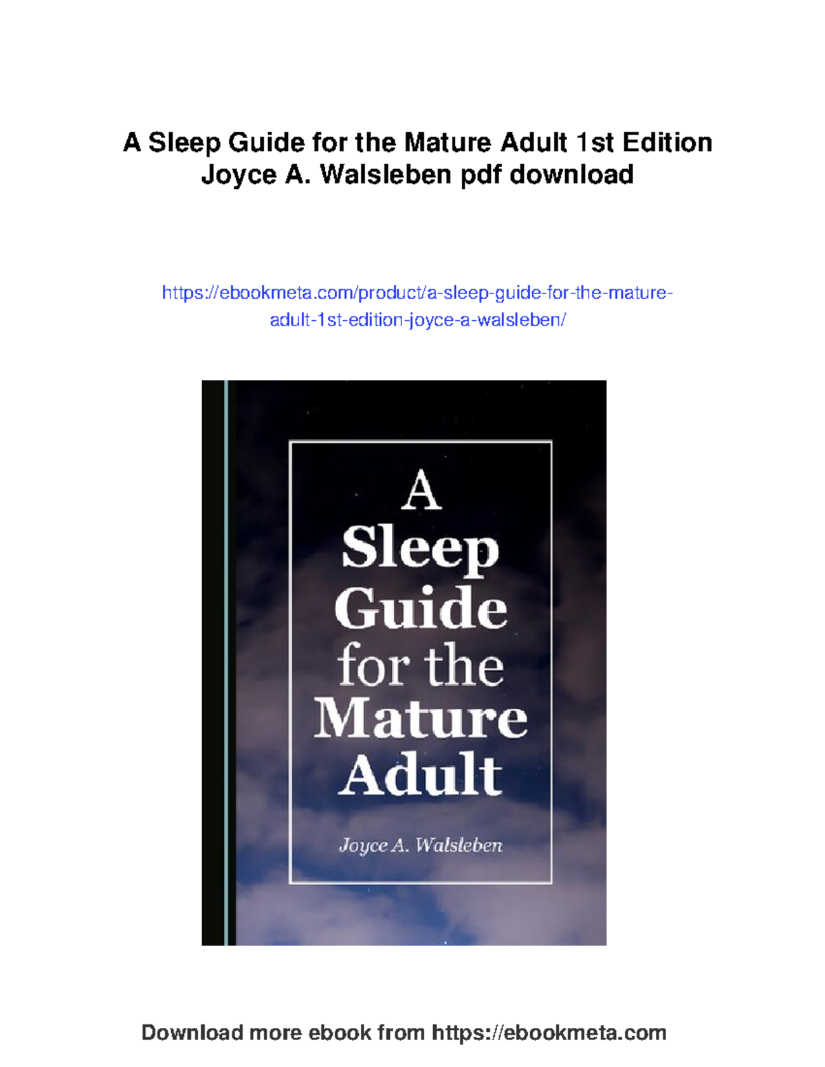 A Sleep Guide for the Mature Adult: Insights and Tips for Better Sleep ...