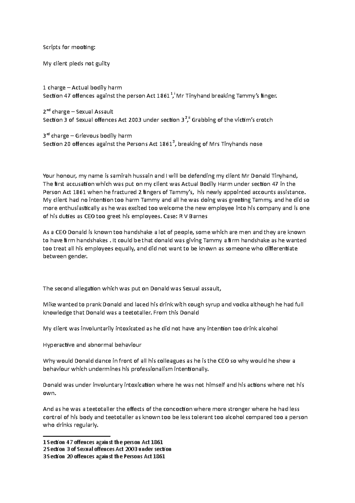 Script to mooting on tort law - Scripts for mooting: My client pleds ...