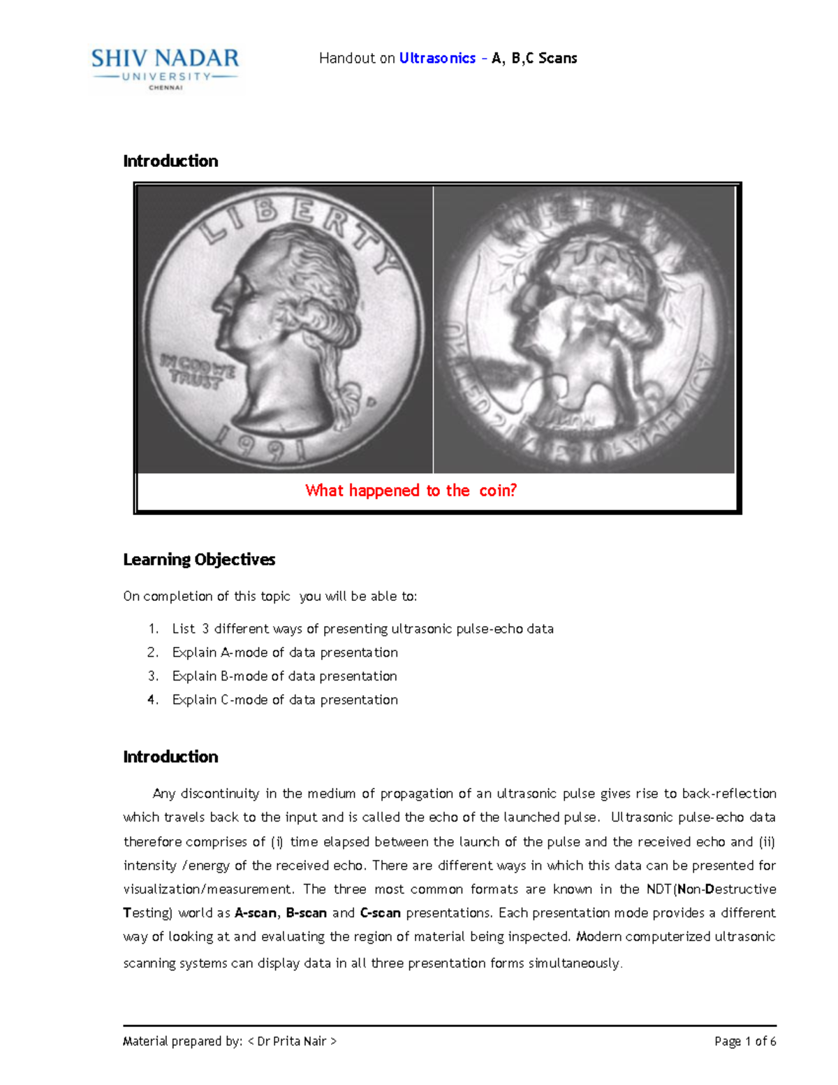 Engineering Physics Handout: Ultrasonics A, B, C Scans Overview - Studocu