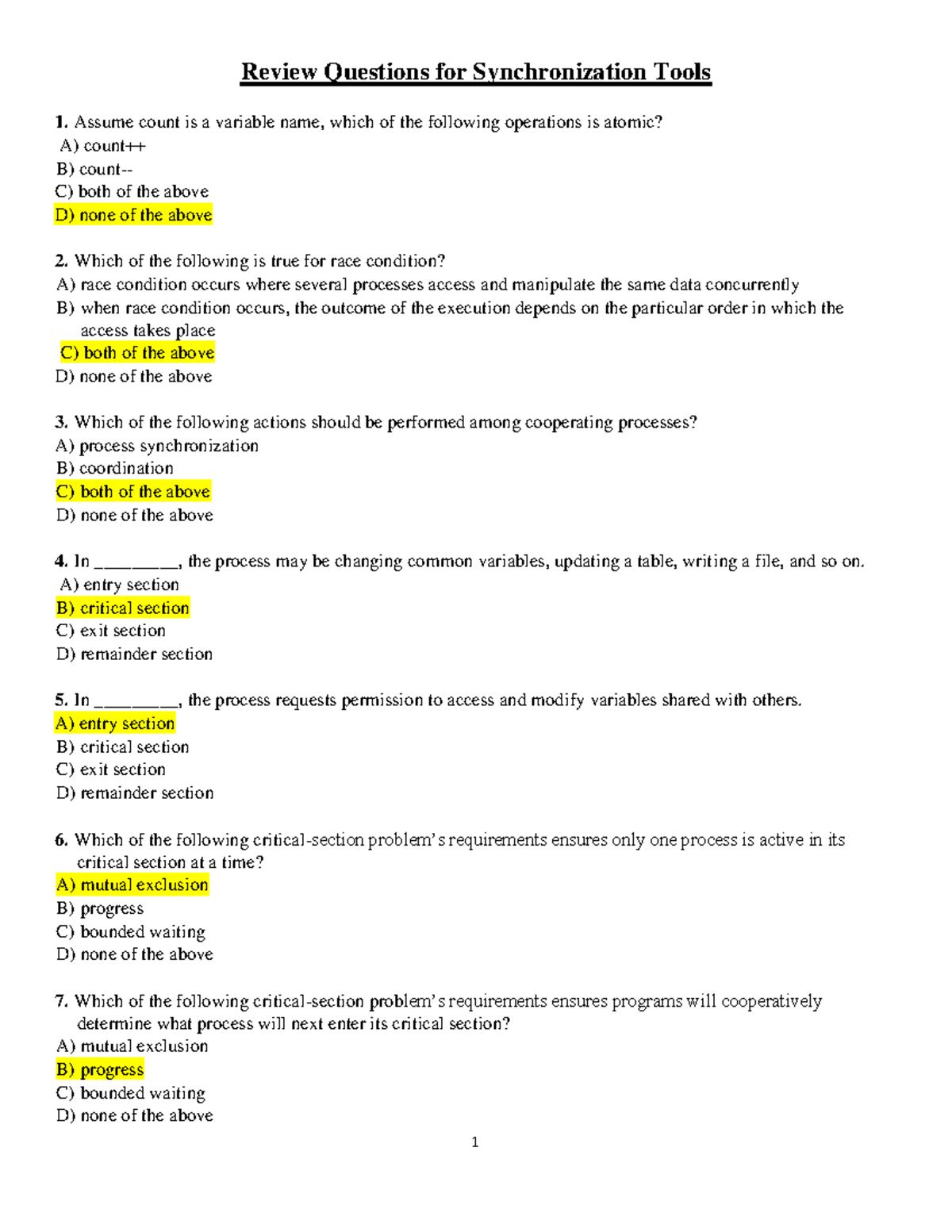 Synchronization Tools Review Questions - CS 102 Chapter 6 - Studocu