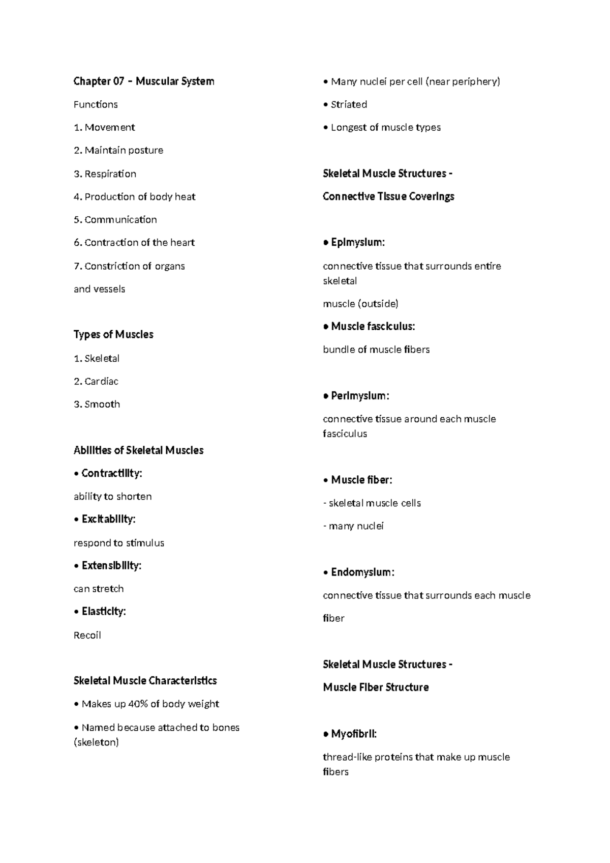 Chapter 07 - Muscular System Overview and Functions - Studocu
