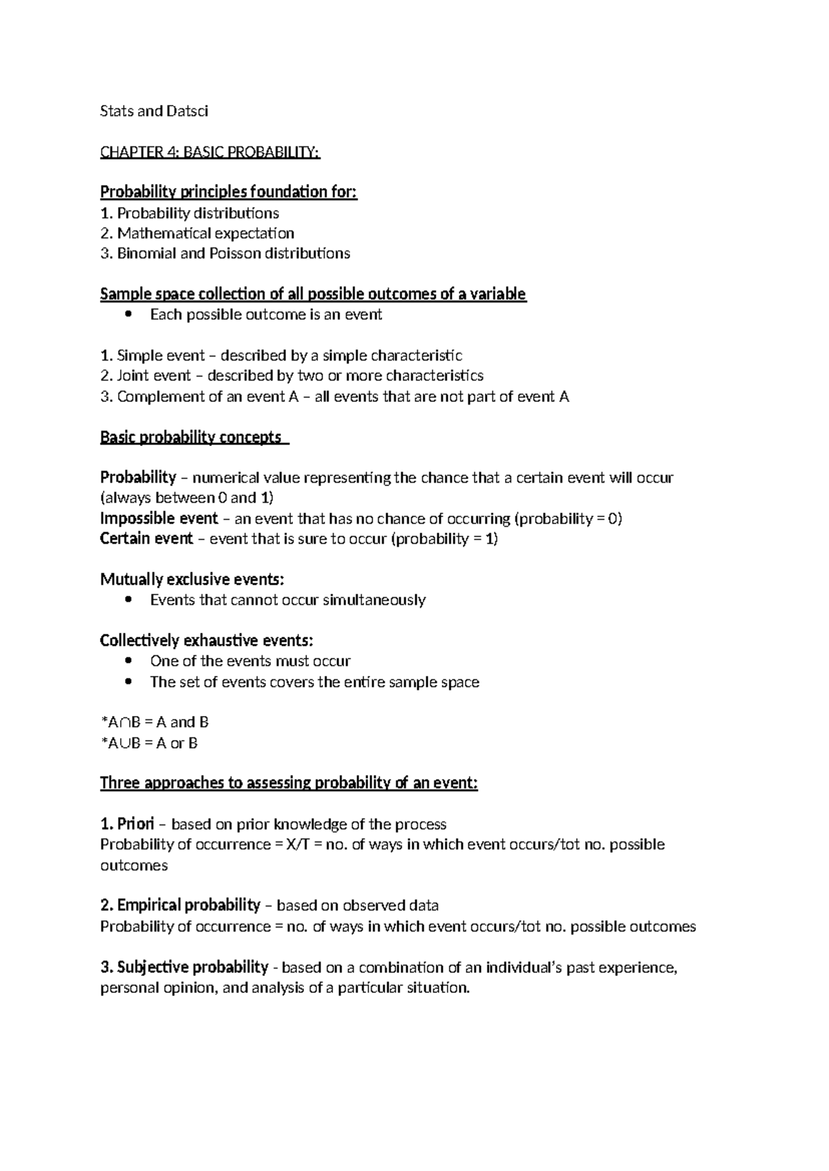 Stats 188 CHAPTER 4: BASIC PROBABILITY Concepts and Principles - Studocu