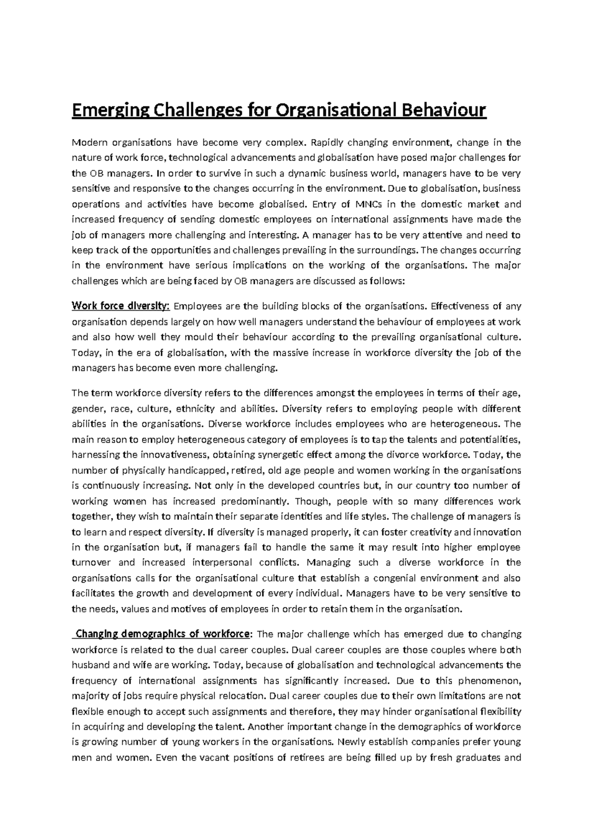 Challenges of OB: Navigating Modern Organisational Behaviour - Studocu