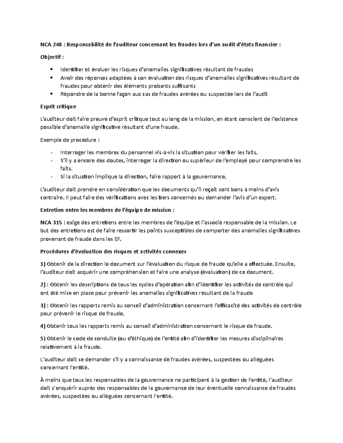 Sco 6004 note étude pour intra - NCA 240 : Responsabilité de l’auditeur ...
