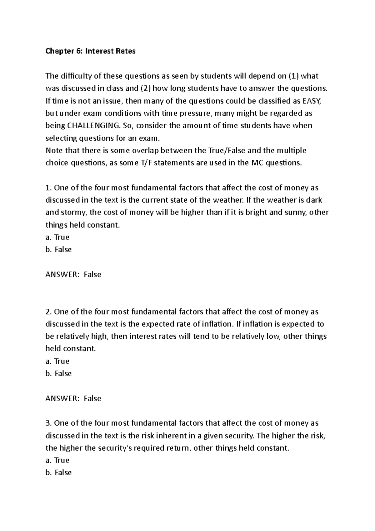 Chapter 6 - Interest Rates Overview for Fin Mgnt Course - Studocu