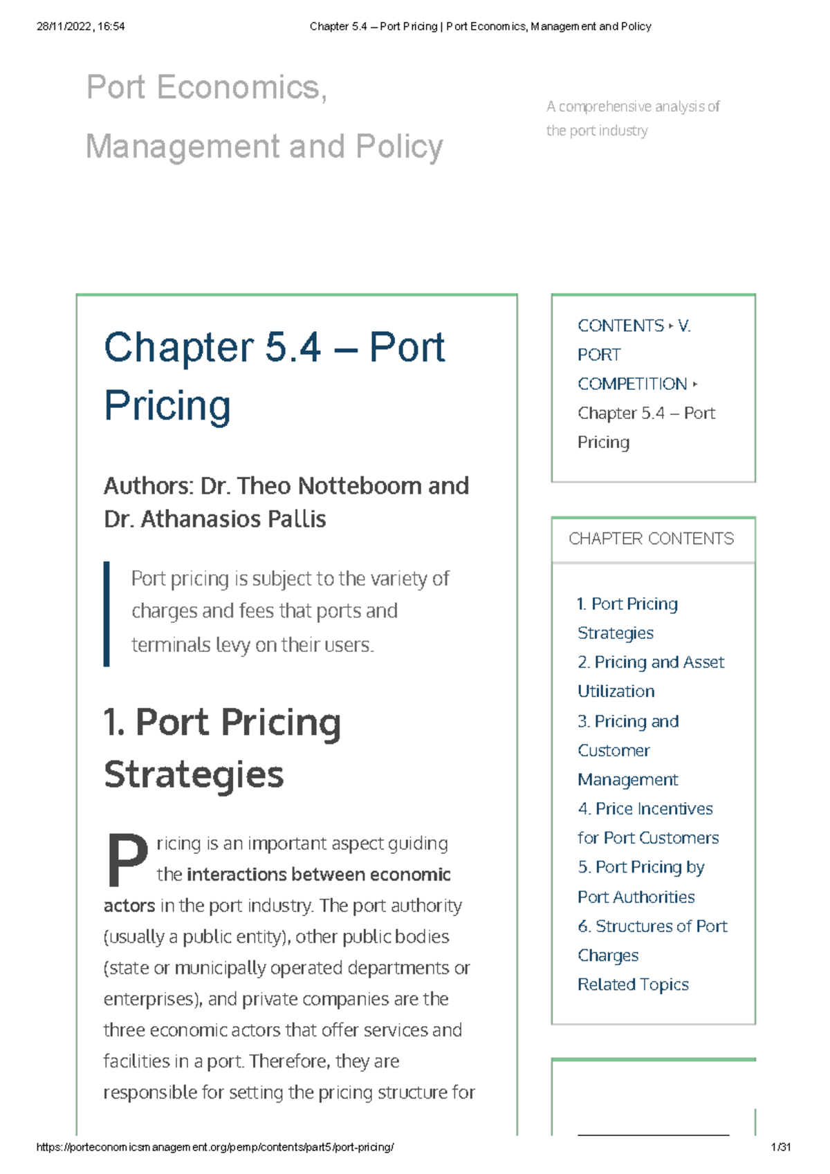 Chapter 5.4 – Strategies and Structures in Port Pricing (Port Economics ...