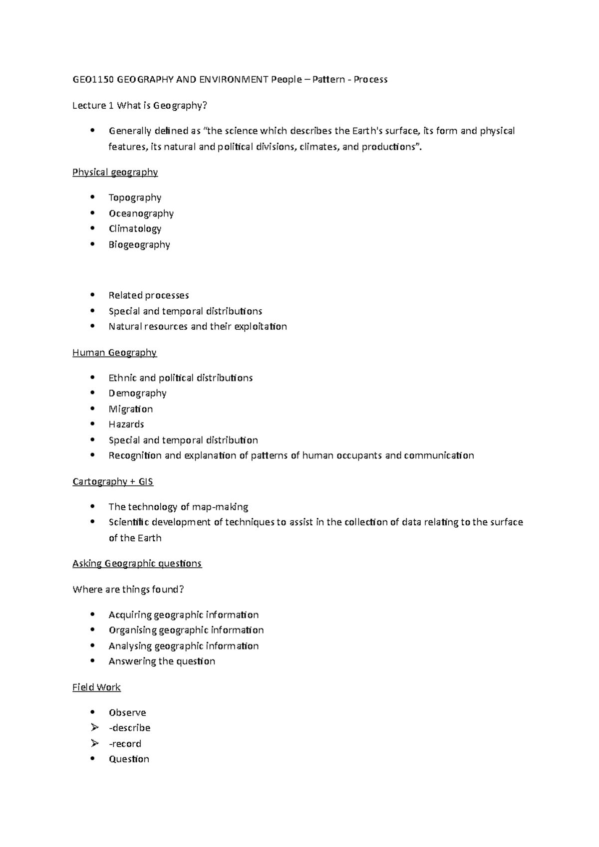 GEO1150 Geography & Environment: Lecture Notes on Physical Geography ...