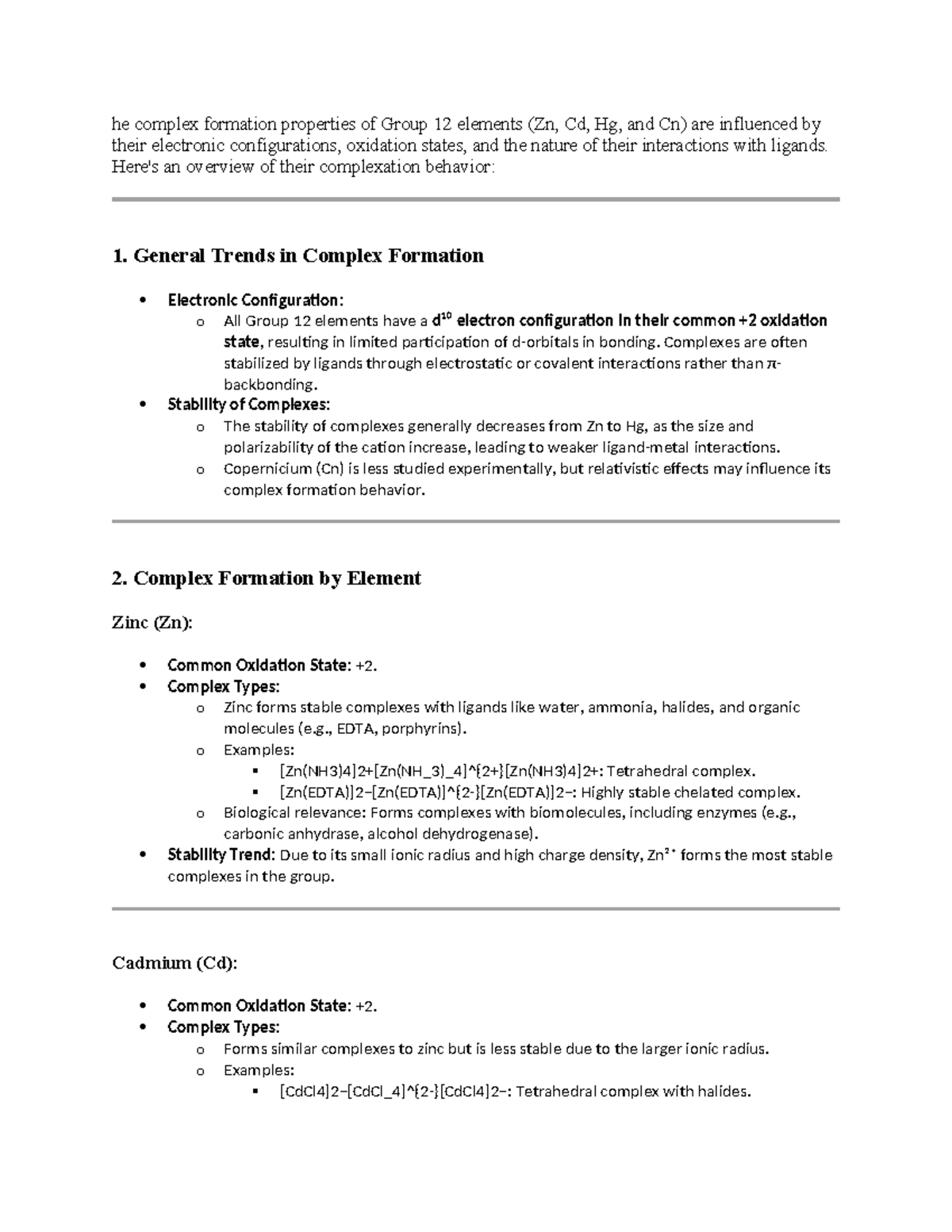 Trends in Complex Formation of Group 12 Elements (CHEM 101) - Studocu
