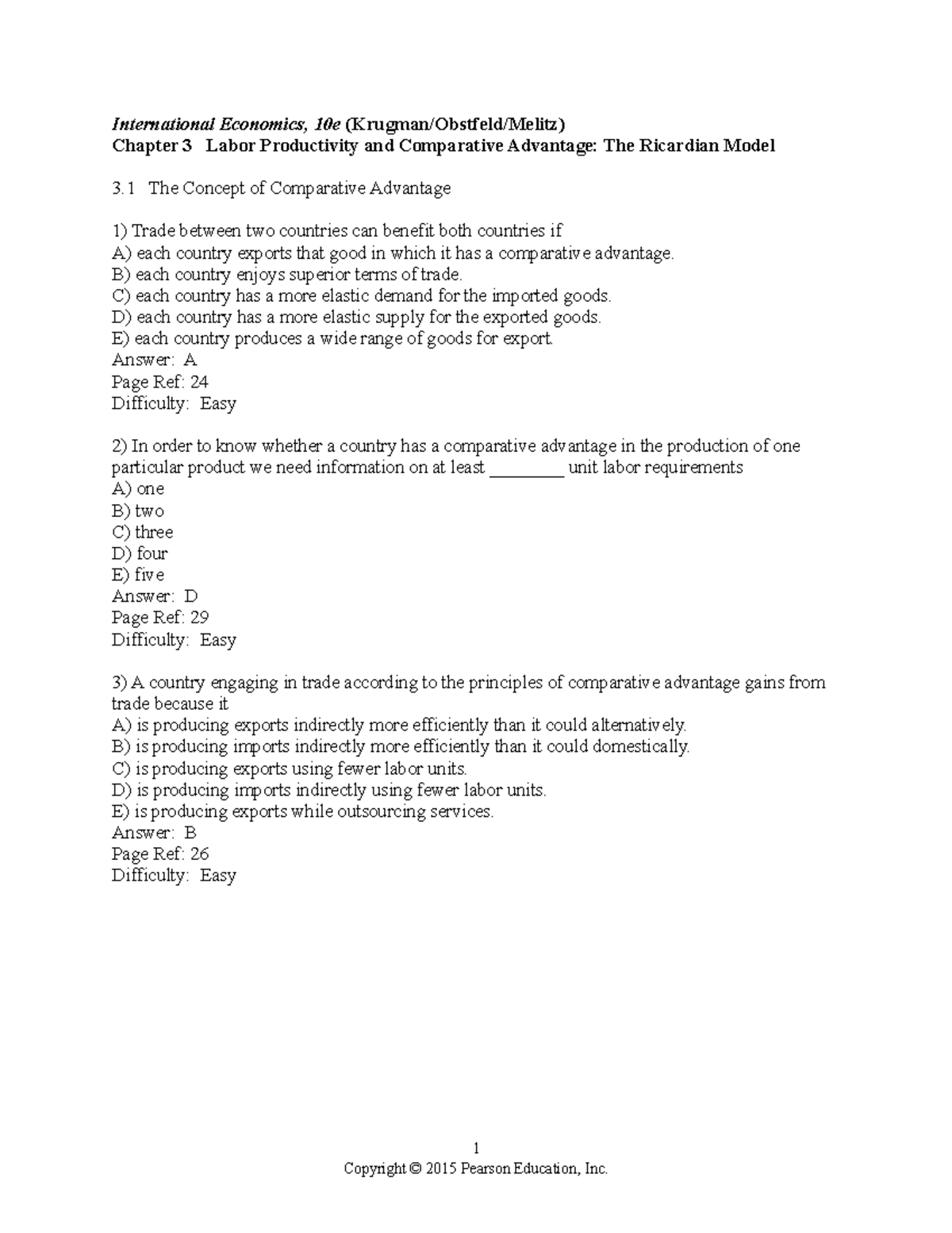 Chapter 3 Study Notes: Labor Productivity & Comparative Advantage (INTL ...