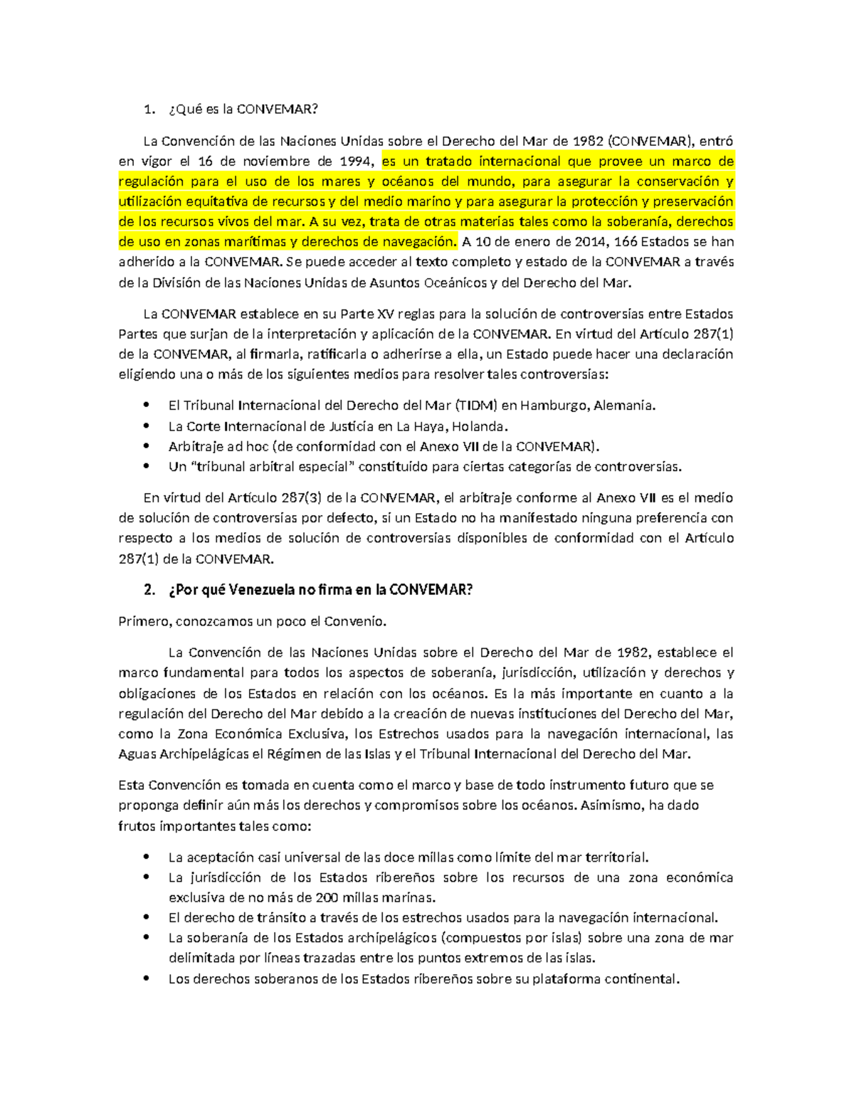 Convemar: Análisis y Repercusiones de la Convención de 1982 - Studocu