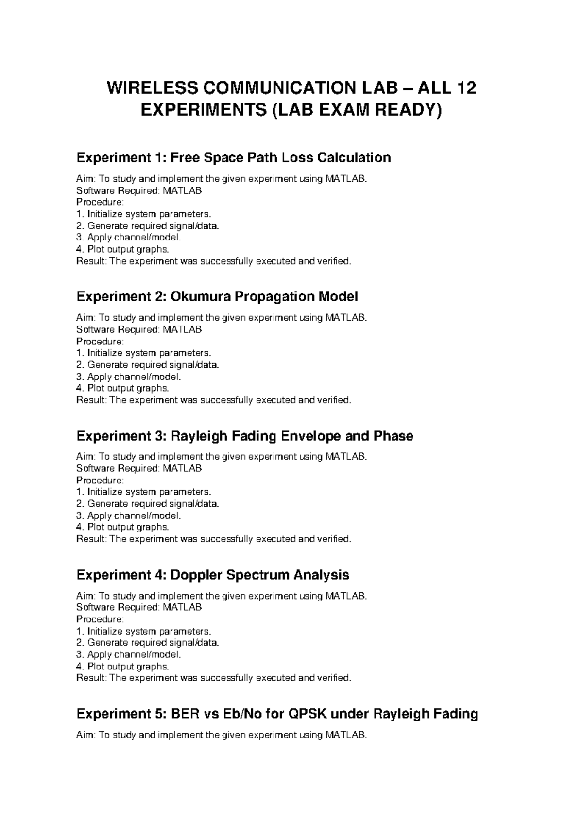 WIRELESS COMMUNICATION LAB (CSE 301) 12 EXPERIMENTS SUMMARY - Studocu