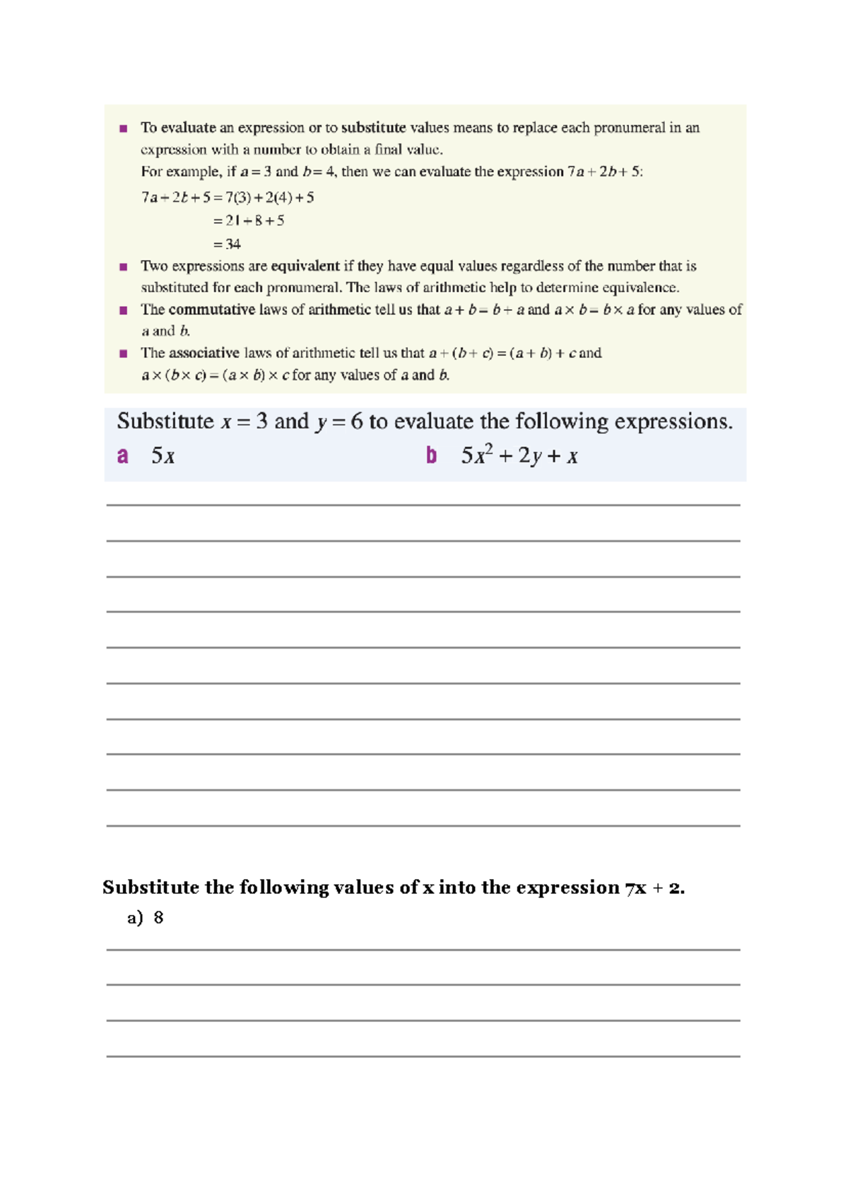 Algebra - Substitution and Equivalence - 12BMN - Substitute the ...
