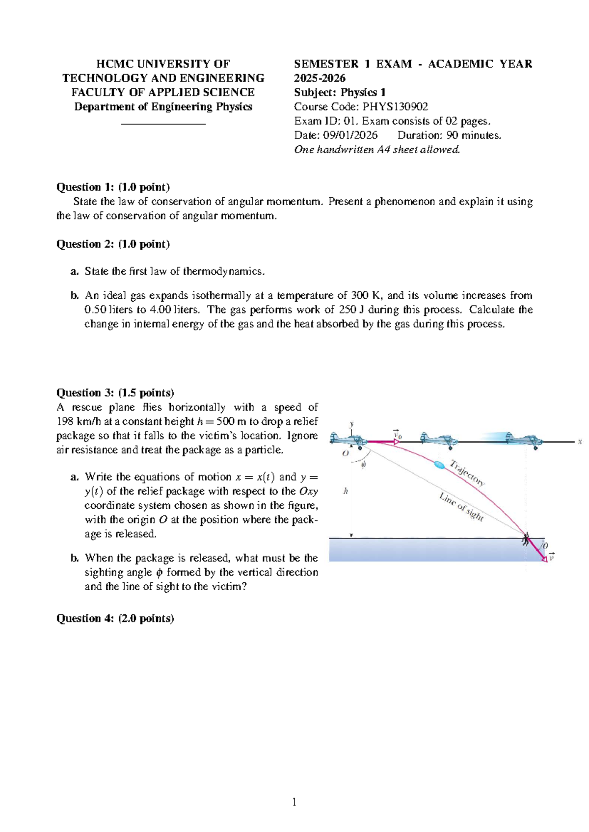 Final Exam PHYS130902: Physics 1 Semester 1 Test 2025-2026 - Studocu