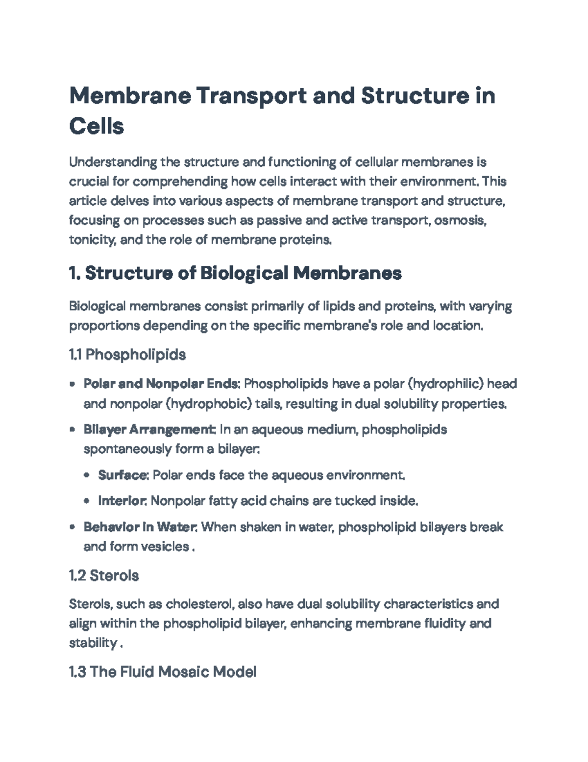 Cell Biology: Membrane Transport and Structure Overview - Membrane ...