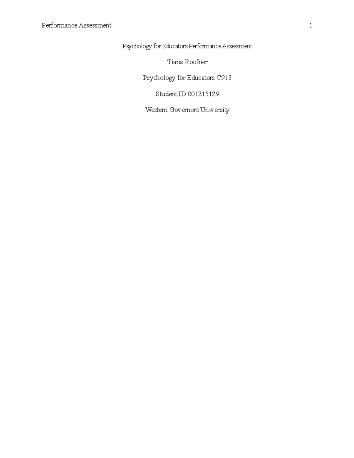Performance Assessment in Psychology for Educators - Studocu