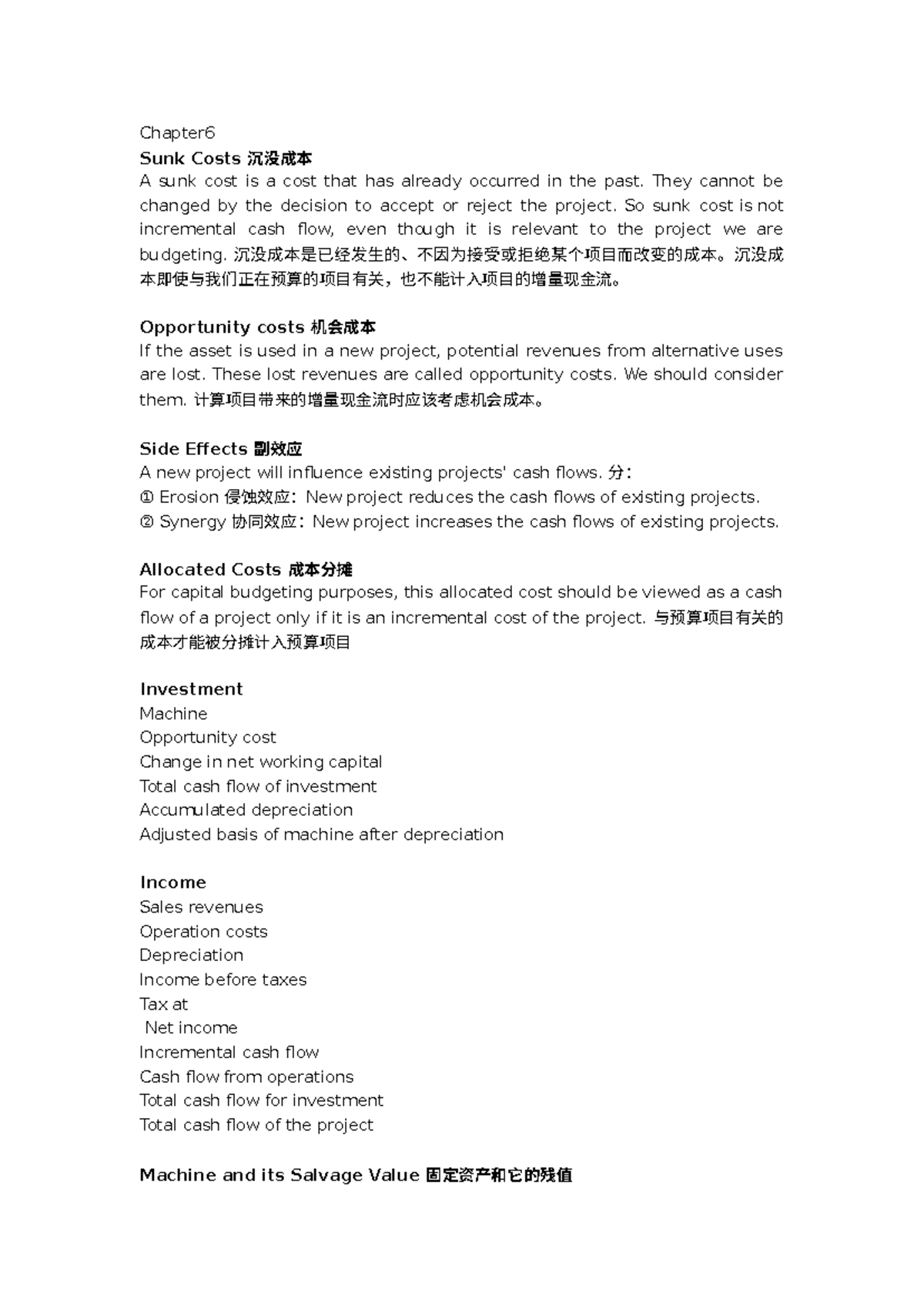 Chapter 6 Sunk Costs and Opportunity Costs in Corporate Finance - Studocu