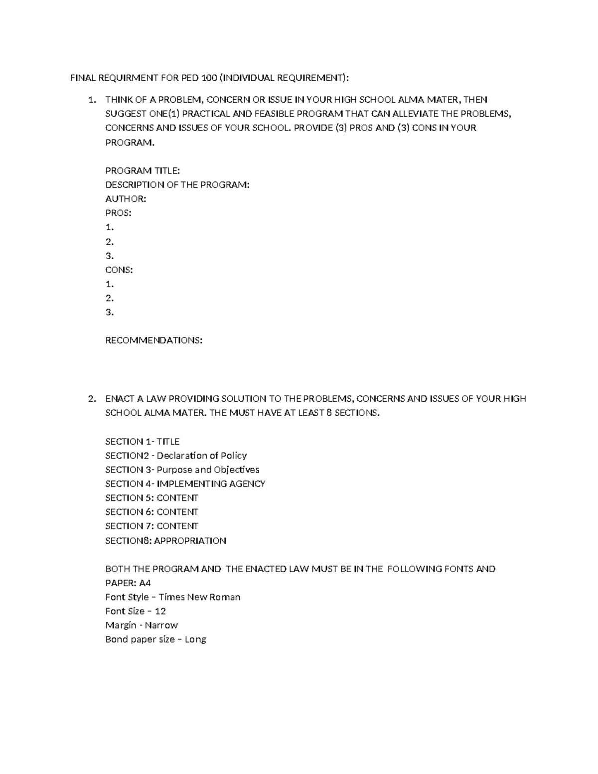 Final Requirement for PED 100: Problem-Solution Program Proposal - Studocu