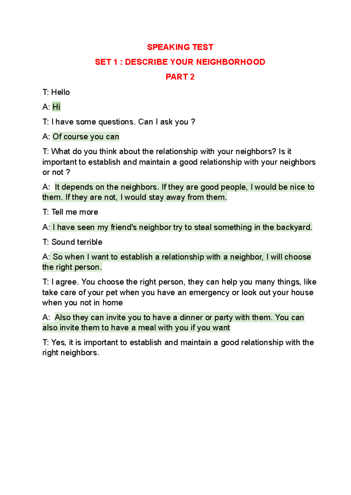 Speaking - Part 2 GEP 5 - SPEAKING TEST SET 1 : DESCRIBE YOUR ...