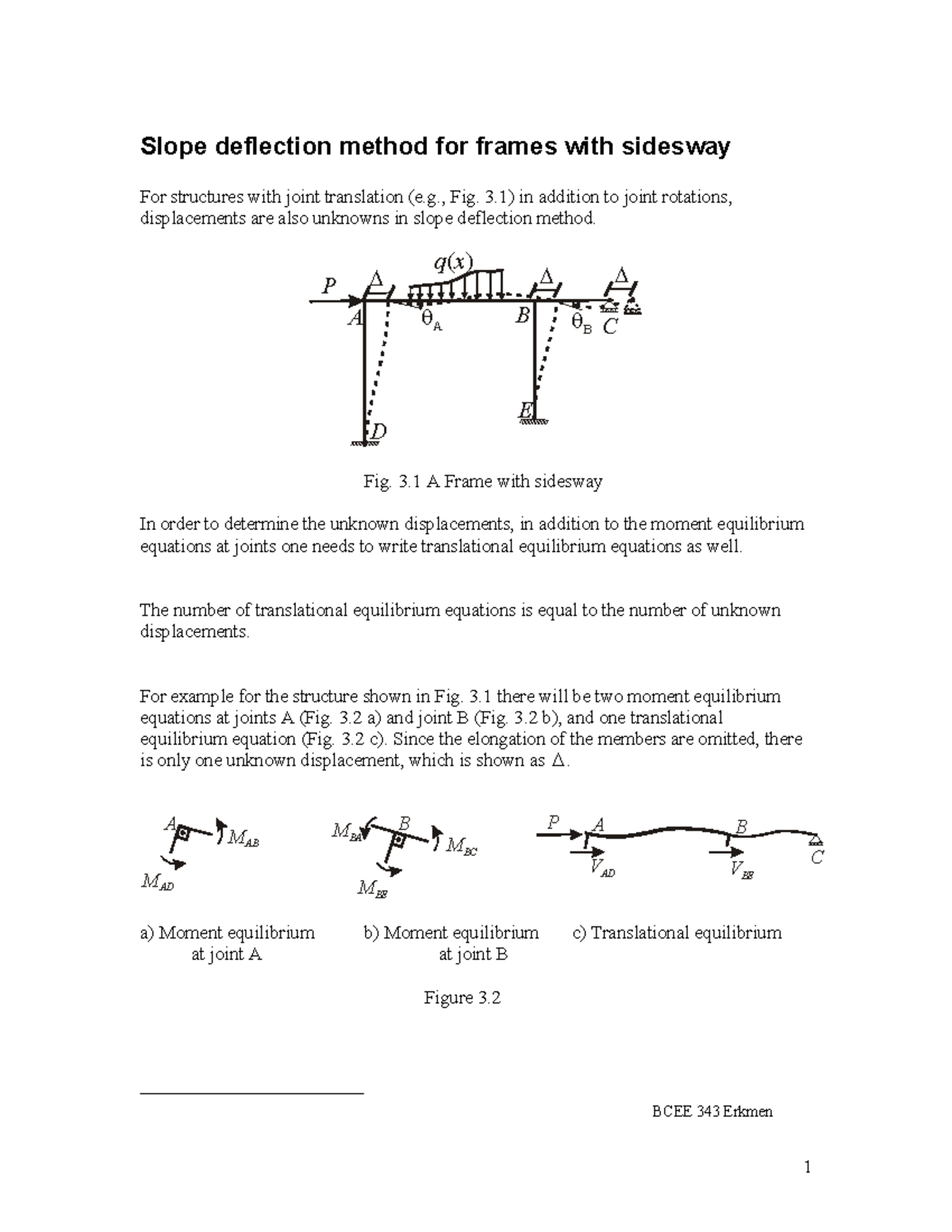 Lecture Notes 7: Slope Deflection Method for Frames with Sidesway - Studocu