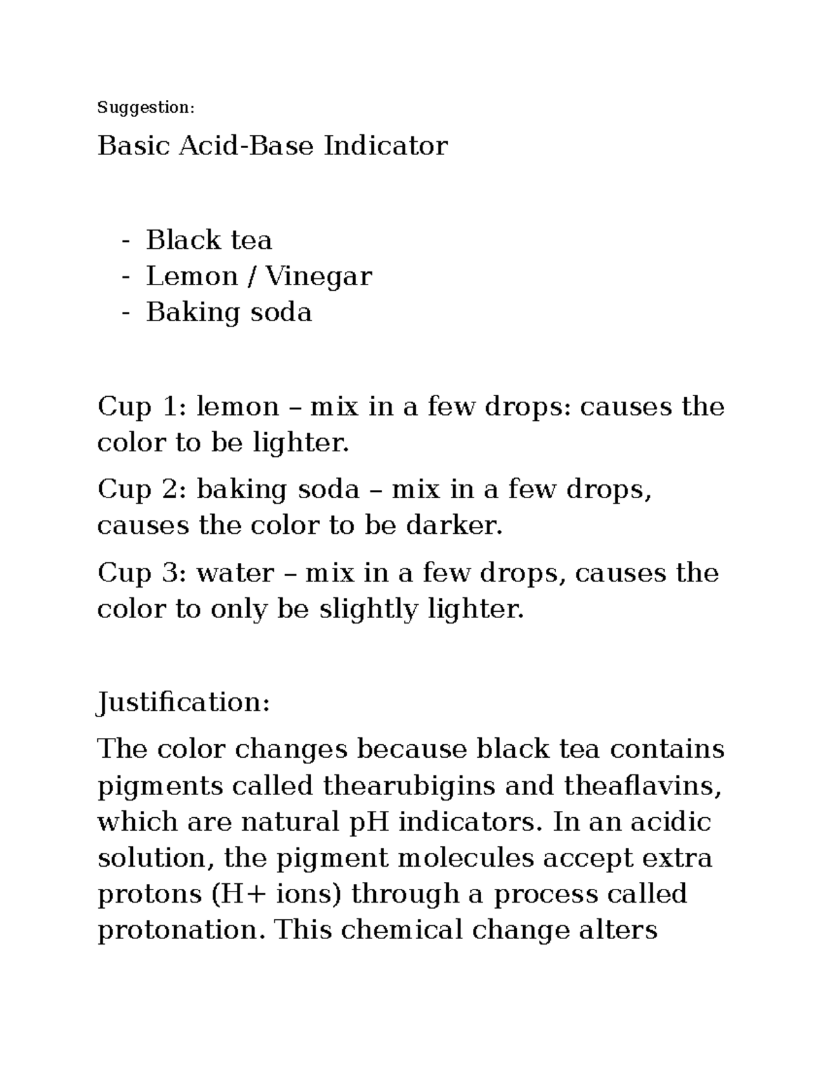 Experiment: pH Indicator Effects on Black Tea Color Changes - Studocu