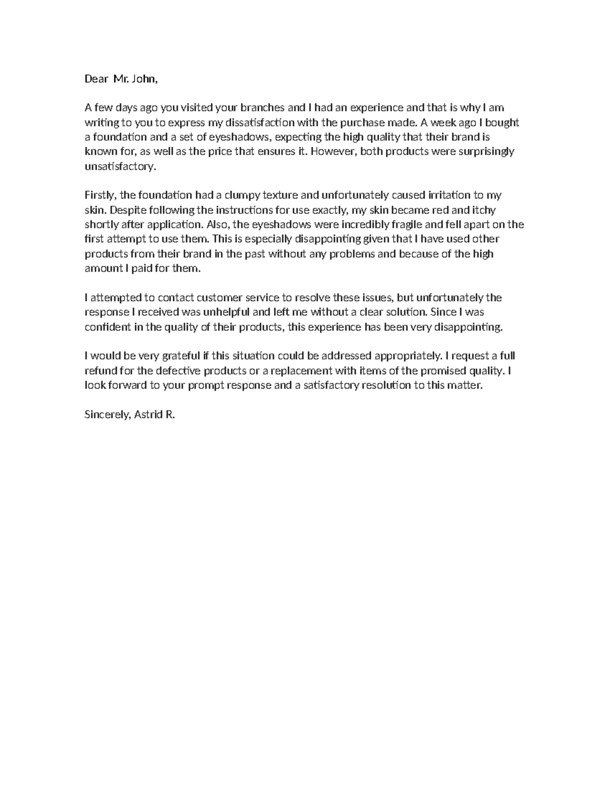 Formal Complaint Letter - ME ENCANTA - Studocu