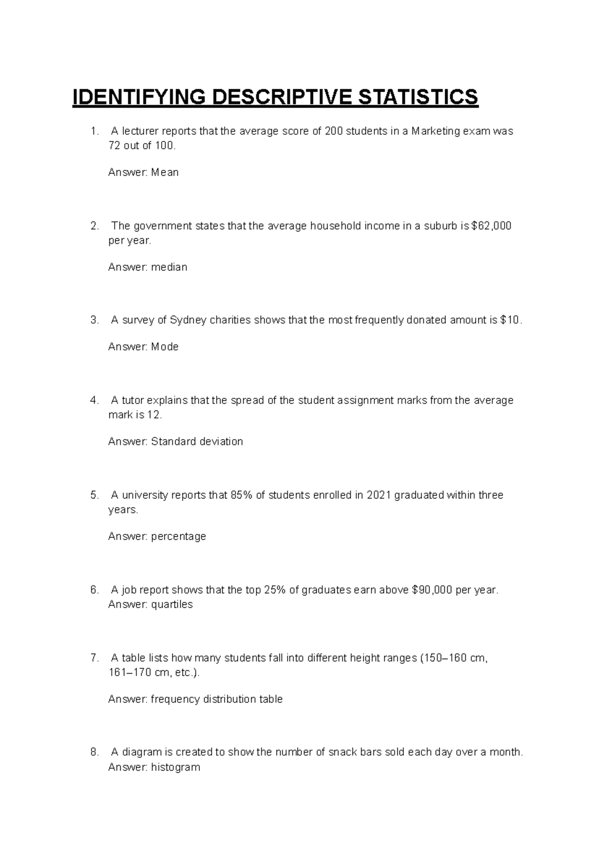 MTKG2011 Descriptive Statistics Overview and Analysis - Studocu