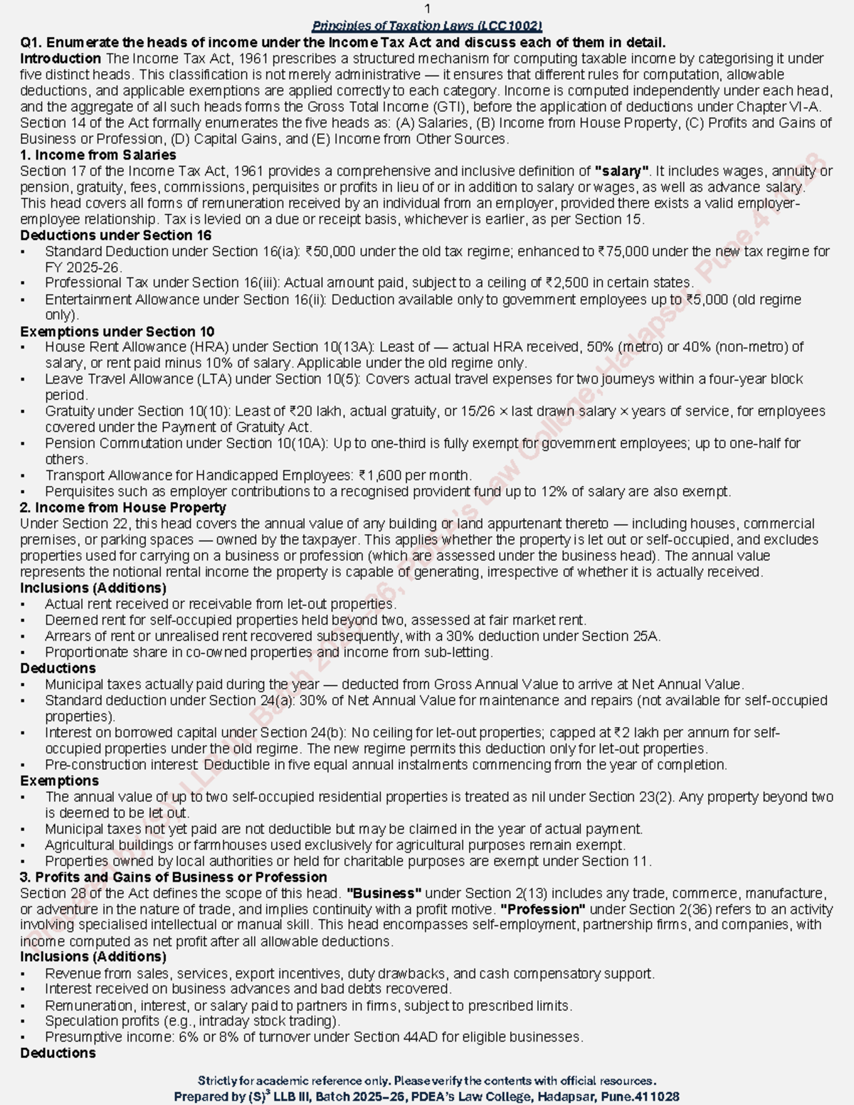 Principles of Taxation Laws Notes (LCC1002) - Comprehensive Study Guide ...