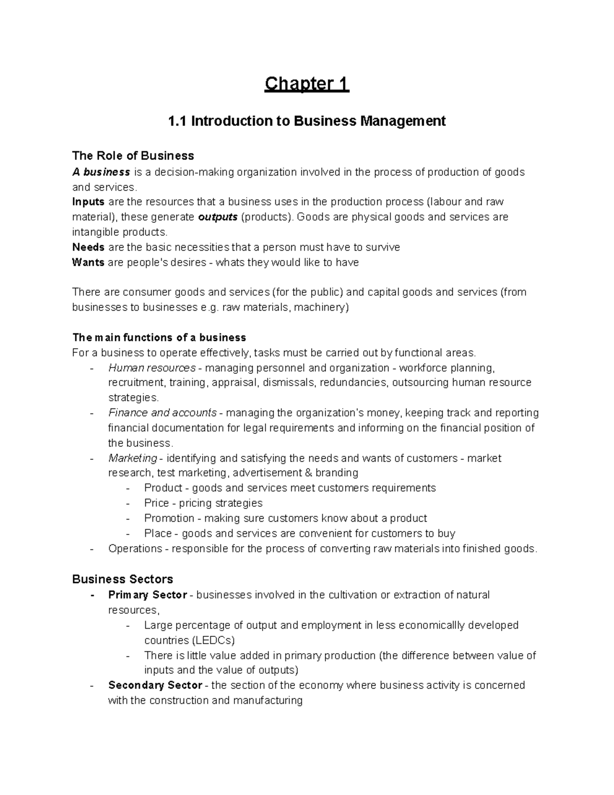 Business Review Chapter 1 - Chapter 1 1 Introduction to Business ...