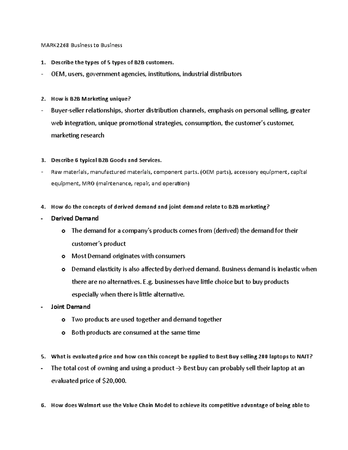 Applied B2B Project Reflection - MARK2268 by Forrest Demanchuk - Studocu