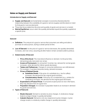 Demand and Supply - Study Notes & Assignments - Studocu