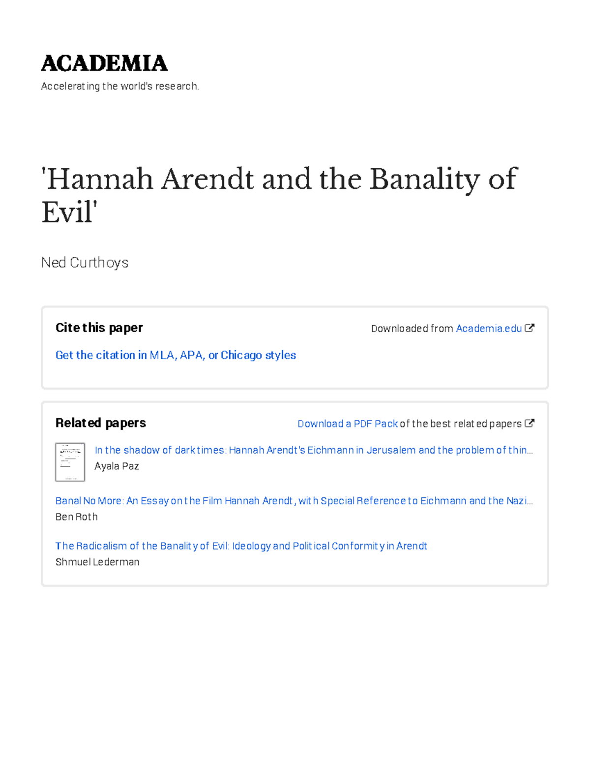 Eichmann and the Banality of Evil: Insights from Hannah Arendt - Studocu