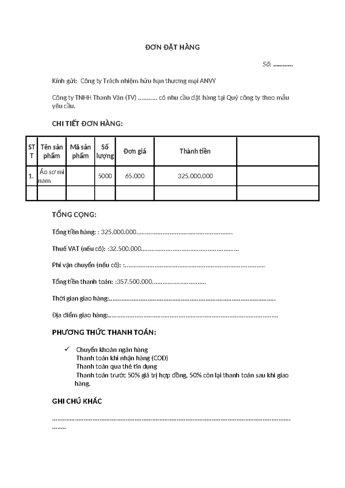 Đơn Đặt Hàng Chi Tiết - nlkt-hhl - Studocu